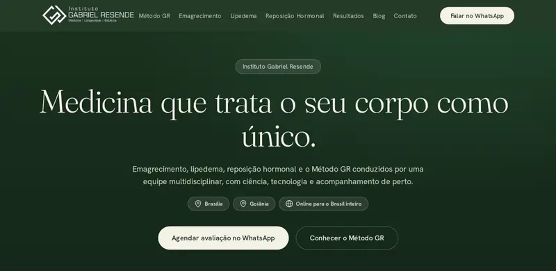 Página inicial real do site do Instituto Gabriel Resende